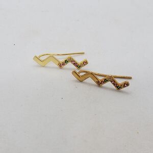 Gold Plated Sterling Silver Earrings with Colored CZ S925